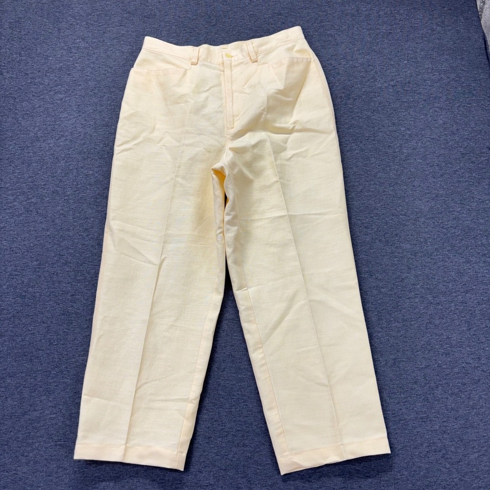 Liz Claiborne Lizsport Pants Womens 12 Linen Cotton Blend Pleated Yellow Coastal